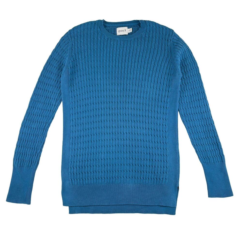 PACT Cable Knit Sweater Womens S Teal Blue Organic Cotton Tunic Pullover Crew